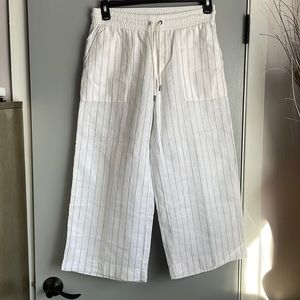 Athleta stripped wide leg crop linen pants, size 8